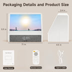 Size and what is in the box: lamp, remote control, USB-C cable and manual